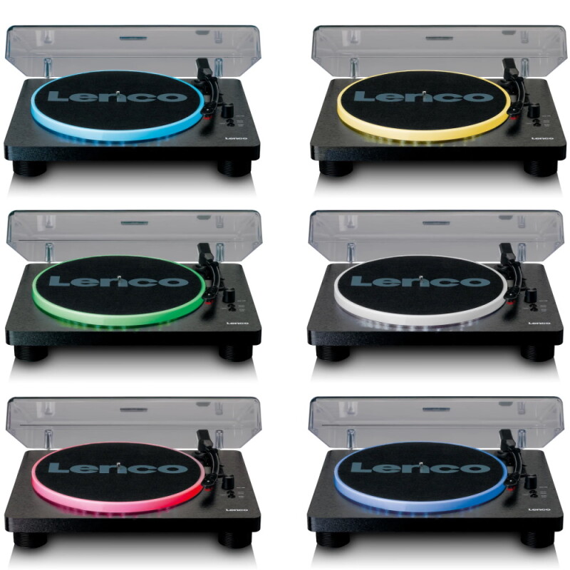 LENCO LS-50LED BK - TURNTABLE WITH PC ENCODING, SPEAKERS AND LIGHTS
